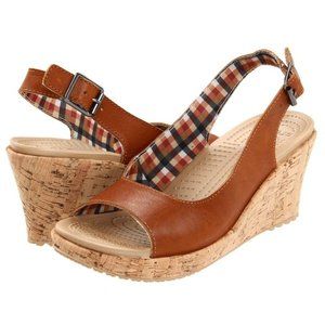 CROCS A-Leigh Leather Cork Slingback Wedges Size 7